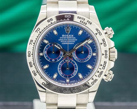 rolex daytona leather white gold blue diamonds|rolex daytona white gold price.